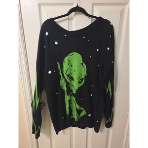 Share Pretty Damage Rude Alien Black Green Sweater Mens Medium